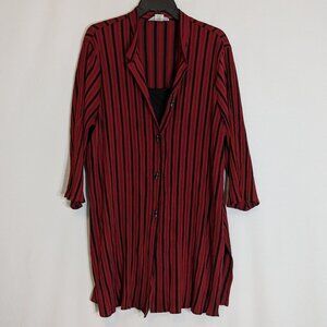 GLORIA LANCE Woman, Red/Black Stripe 3/4 Sleeve Button Stretch Tunic Top Size 3X